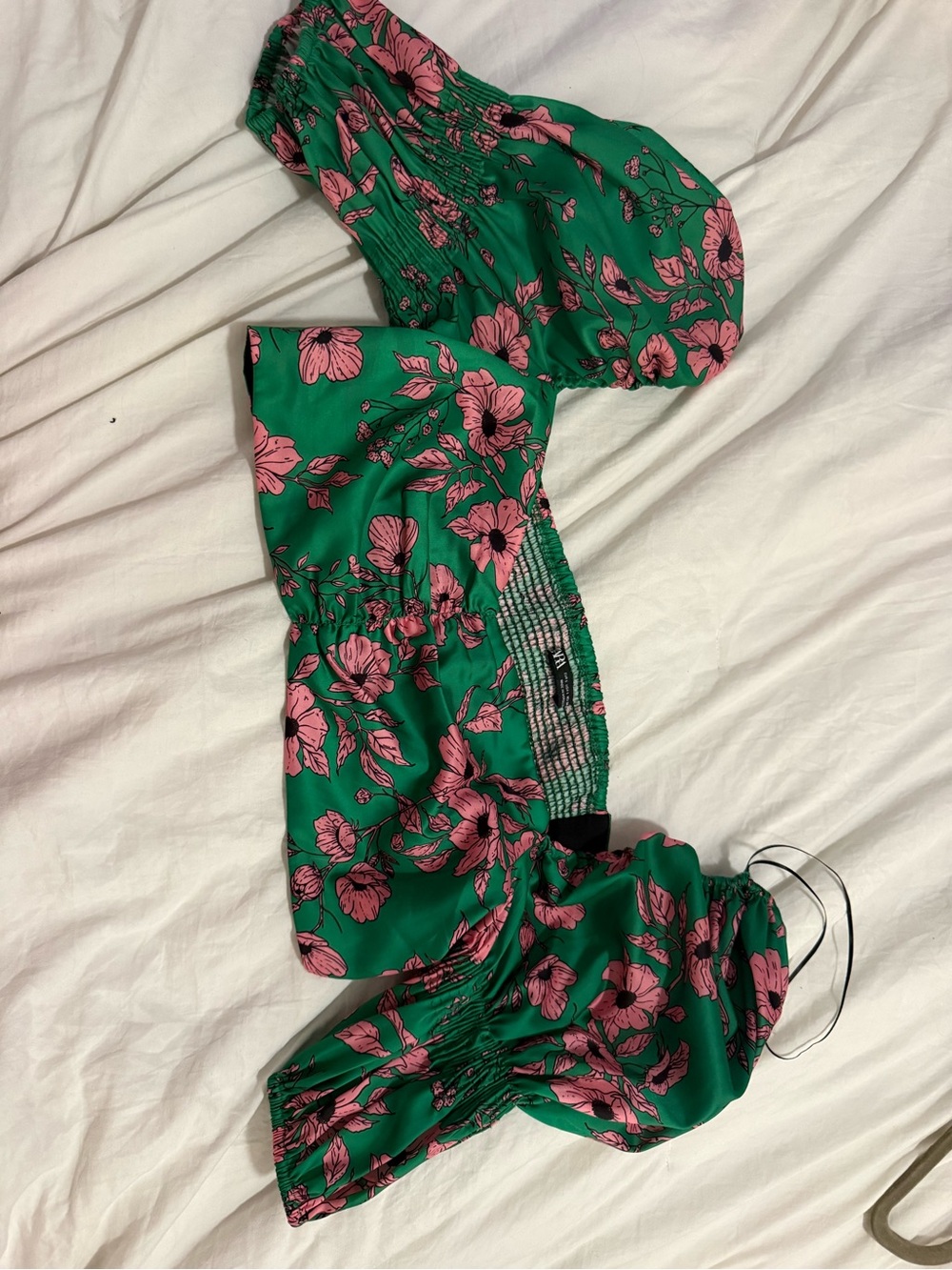 Zara Green Crop Top with Pink Floral Print